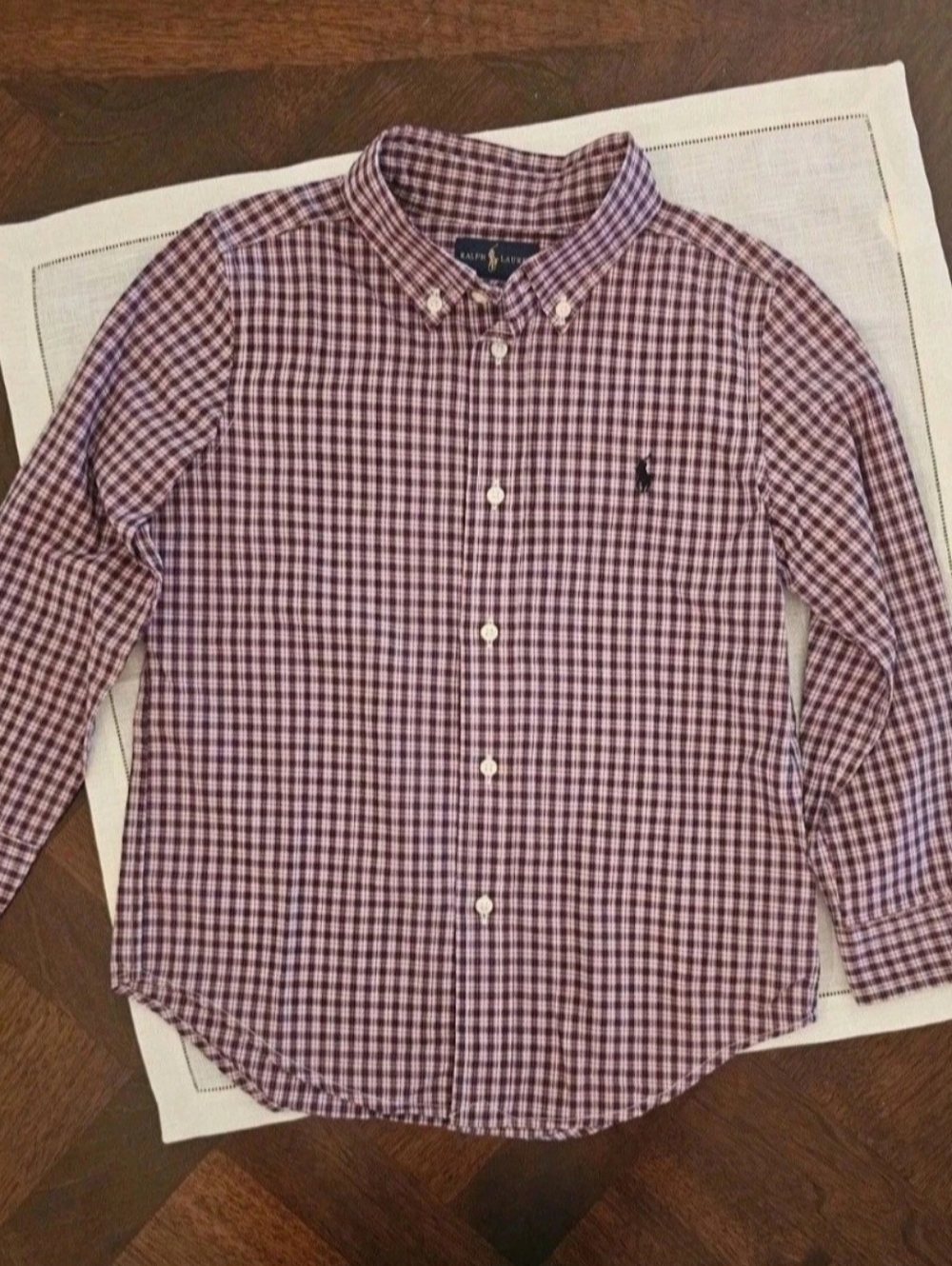 Polo Ralph Lauren Boys Long Sleeve Plaid Button Down Shirt Size 5 Red Blue